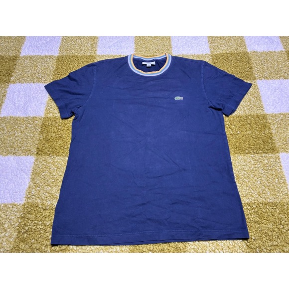 Lacoste Other - Lacoste Mens Navy Blue Striped Ribbed Collar T-Shirt Regular Fit Size M FR 4